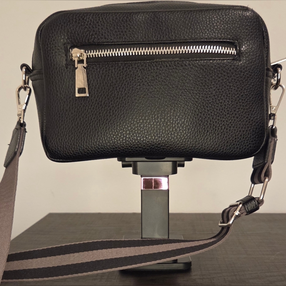 Set of 2 Vegan Leather Camera Crossbody Bags Black & Taupe Adjustable Straps - Picture 4 of 10